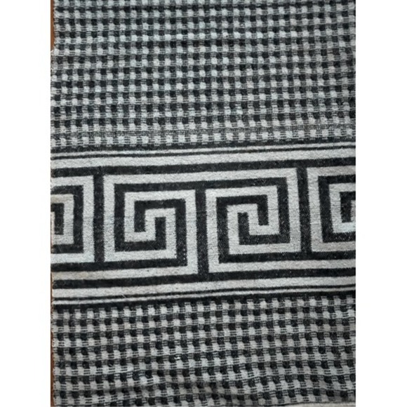 VTG Gingham Pattern Greek Key Trim Wool Blanket Black & White Size 66x76 - Picture 5 of 5